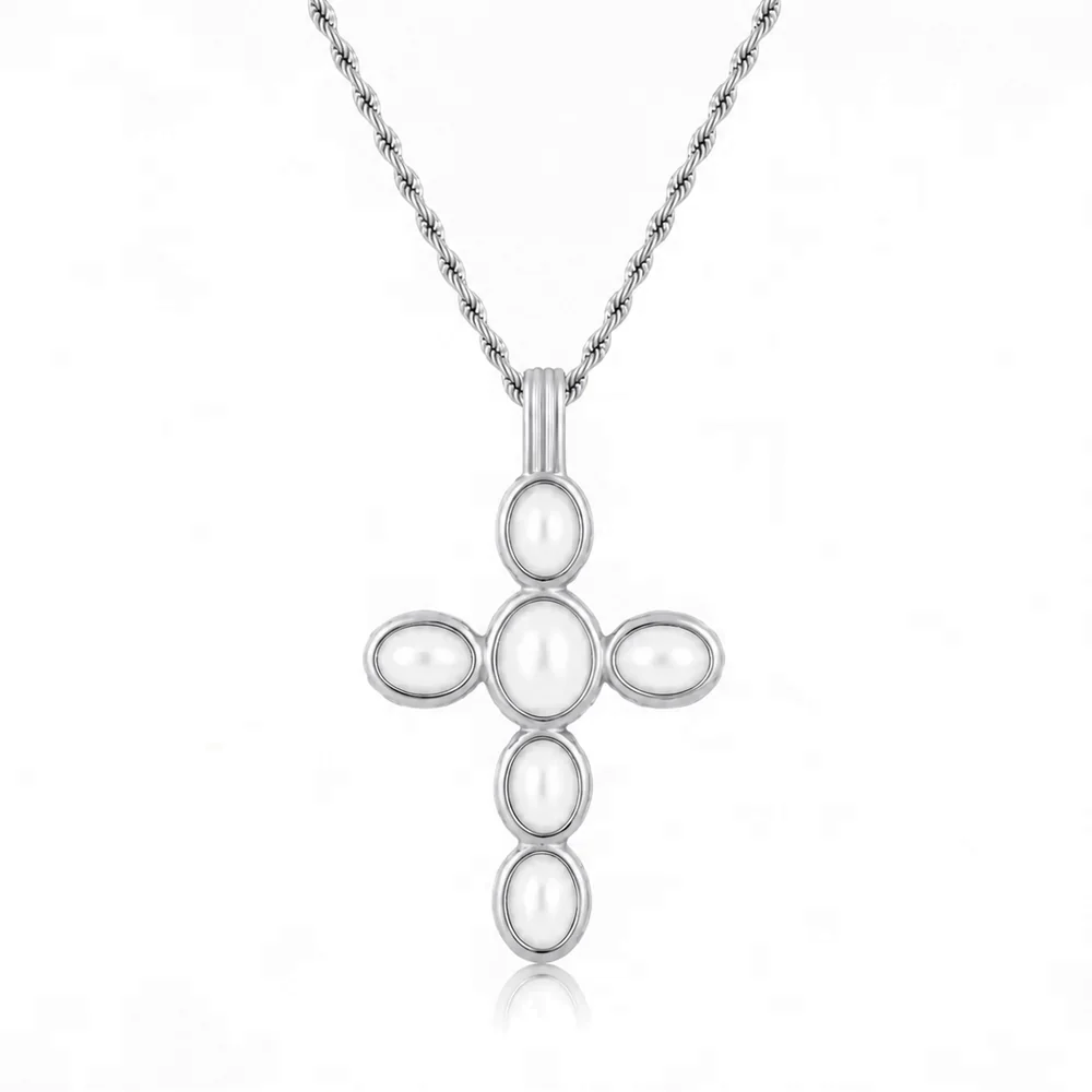 Delilah Pearl Cross Necklace - Image 7